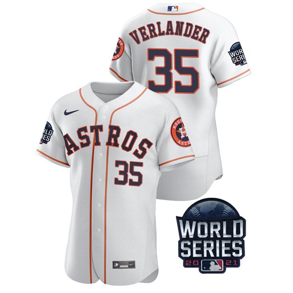 Houston Astros #35 Justin Verlander Men's 150th Anniversary 2021 World Series Authentic Jersey - White