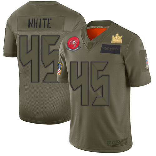 Buccaneers #45 Devin White Camo Men's Super Bowl LV Champions Patch Stitched Limited 2019 Salute To Service Jersey