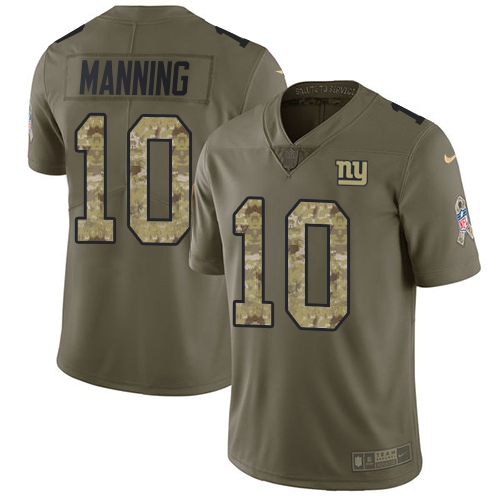 New York Giants #10 Eli Manning Olive/Camo Men's Stitched Limited 2017 Salute To Service Jersey Men's