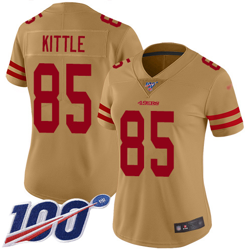 49ers #85 George Kittle Gold Women's Stitched Limited Inverted Legend 100th Season Jersey