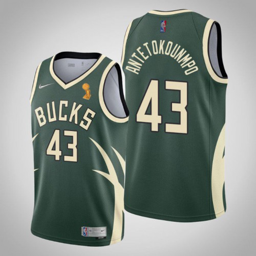 Milwaukee Bucks #43 Thanasis Antetokounmpo Youth 2021 Finals Champions Swingman Earned Edition Jersey Green Youth
