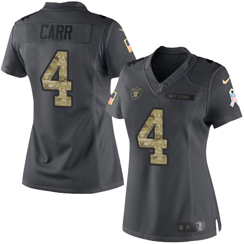 Raiders #4 Derek Carr Black Women's Stitched Limited 2016 Salute To Service Jersey