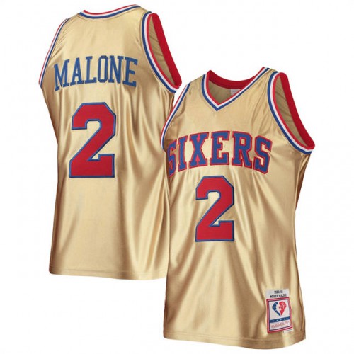 Philadelphia 76ers #2 Moses Malone Mens Gold Mitchell & Ness 75th Anniversary 1982-83 Hardwood Classics Swingman Jersey Mens