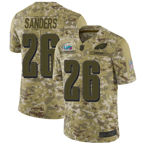 Eagles #26 Miles Sanders Camo Super Bowl LVII Patch Men's Stitched Limited 2018 Salute To Service Jersey