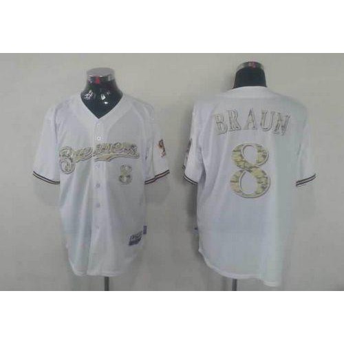 Milwaukee Brewers #8 Ryan Braun White USMC Cool Base Stitched Jersey Men's