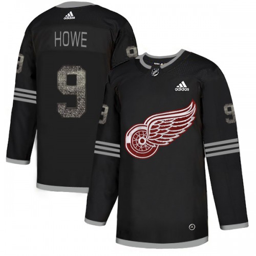 Adidas Detroit Red Wings #9 Gordie Howe Black Authentic Classic Stitched Jersey Men's