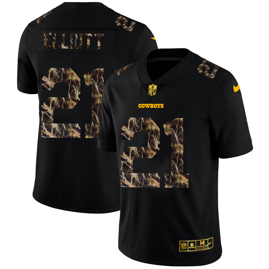 Dallas Cowboys #21 Ezekiel Elliott Men's Black Flocked Lightning Vapor Limited Jersey