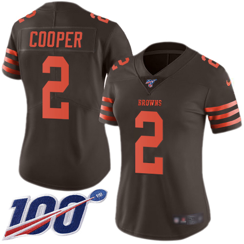 Browns #2 Amari Cooper Brown Women's Stitched Limited Rush 100th Season Jersey