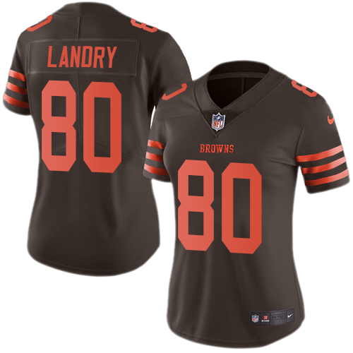 Browns #80 Jarvis Landry Brown Women's Stitched Limited Rush Jersey