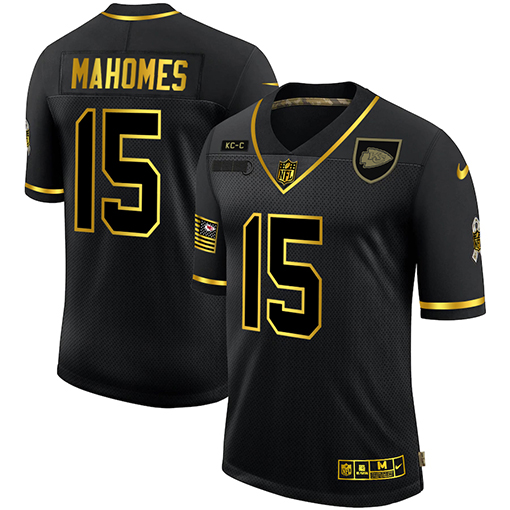 Kansas City Chiefs #15 Patrick Mahomes Men's 2020 Salute To Service Golden Limited Jersey Black