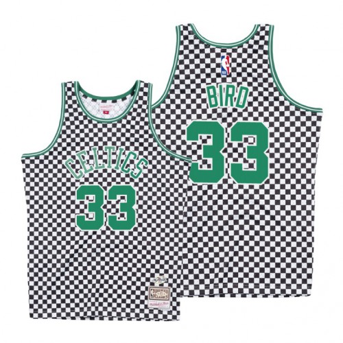 Mitchell & Ness Boston Celtics #33 Larry Bird White Checkerboard HWC Throwback Jersey Mens