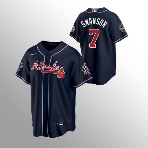 Atlanta Atlanta Braves #7 Dansby Swanson 150th Anniversary 2021 World Series Youth Jersey - Navy Youth