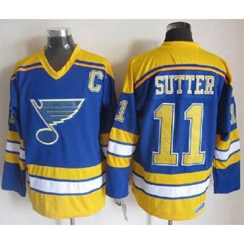 St. Louis Blues #11 Brian Sutter Light Blue/Yellow CCM Throwback Stitched Jersey Men's