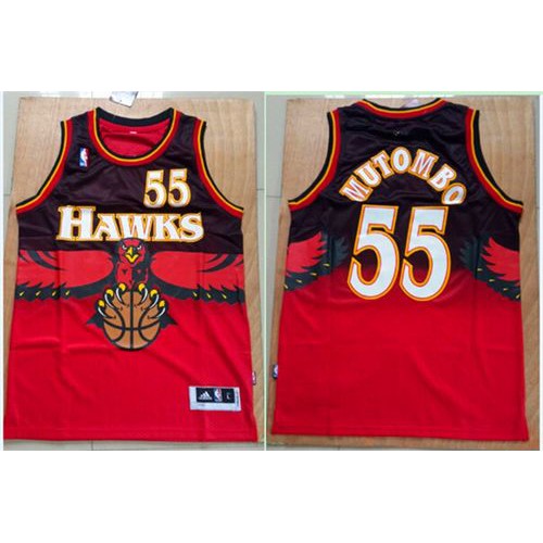 Atlanta Hawks #55 Dikembe Mutombo Red Throwback Stitched Jersey Mens