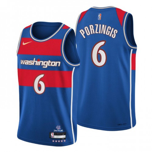Washington Washington Wizards #6 Kristaps Porzingis Mens Blue 2021/22 Swingman Jersey - City Edition Mens