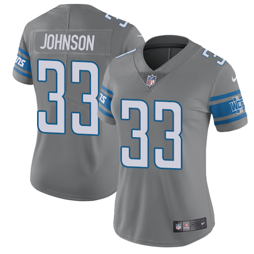 Detroit Lions #33 Kerryon Johnson Gray Women's Stitched Limited Rush Jersey Womens