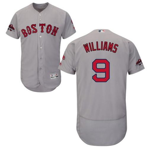 Boston Red Sox #9 Ted Williams Grey Flexbase Authentic Collection 2018 World Series Champions Stitched Jersey Men's