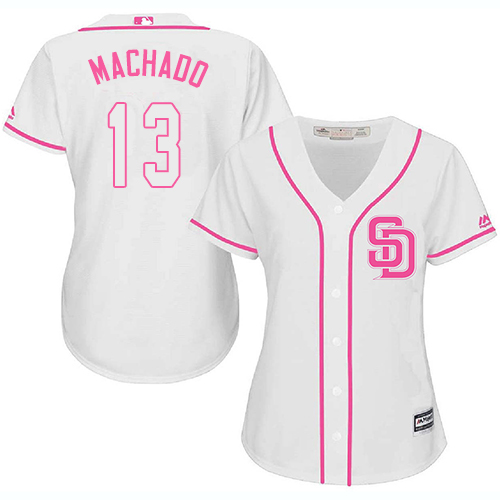 San Diego Padres #13 Manny Machado White/Pink Fashion Women's Stitched Jersey Womens