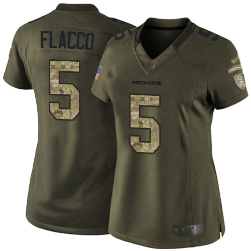 Denver Broncos #5 Joe Flacco Green Women's Stitched Limited 2015 Salute to Service Jersey Womens