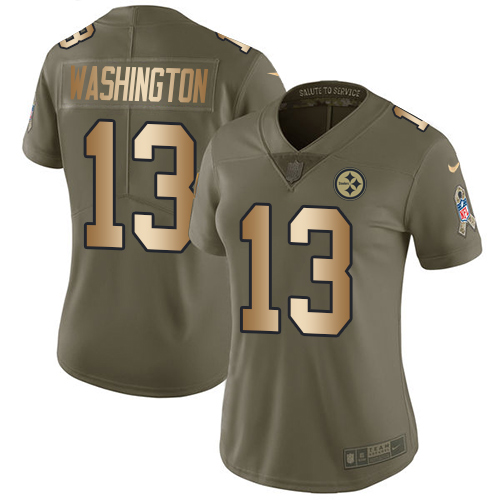 Pittsburgh Steelers #13 James Washington Olive/Gold Women's Stitched Limited 2017 Salute to Service Jersey Womens