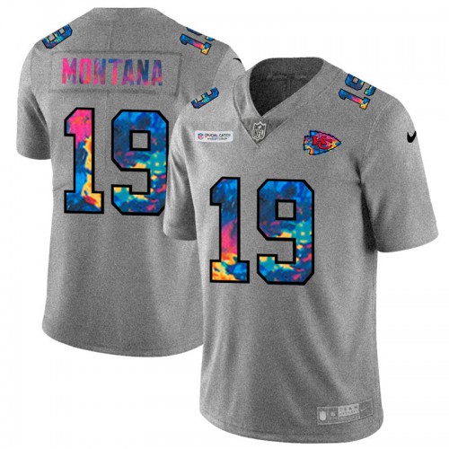 Kansas City Kansas City Chiefs #19 Joe Montana Men's Multi-Color 2020 Crucial Catch Jersey Greyheather Men's