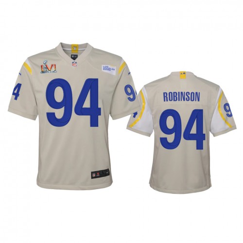 Los Angeles Los Angeles Rams #94 A'Shawn Robinson Youth Super Bowl LVI Patch Game Jersey - Bone Youth