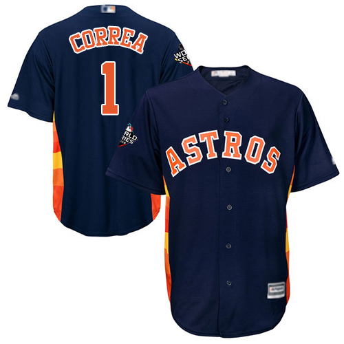 Houston Astros #1 Carlos Correa Navy Blue New Cool Base 2019 World Series Bound Stitched Jersey Men's