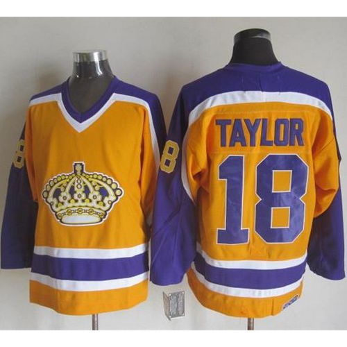Los Angeles Kings #18 Dave Taylor Yellow/Purple CCM Throwback Stitched Jersey Men's