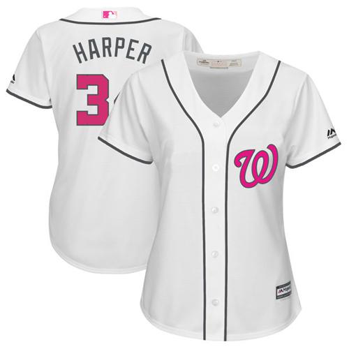 Washington Nationals #34 Bryce Harper White Mother's Day Cool Base Women's Stitched Jersey Womens