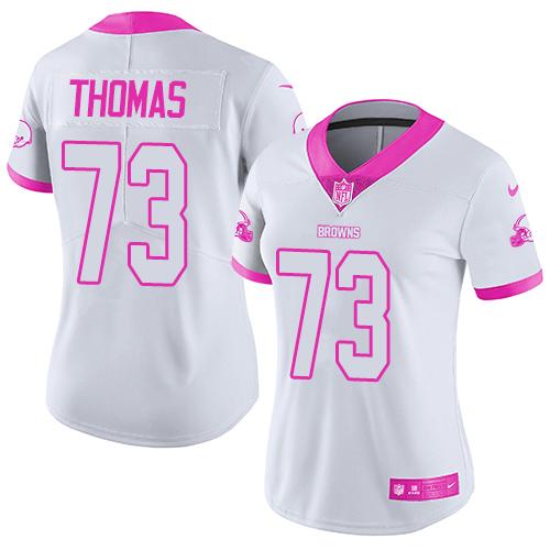 Browns #73 Joe Thomas White/Pink Women's Stitched Limited Rush Fashion Jersey