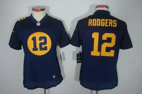 Packers #12 Aaron Rodgers Navy Blue Alternate Women's Stitched Limited Jersey