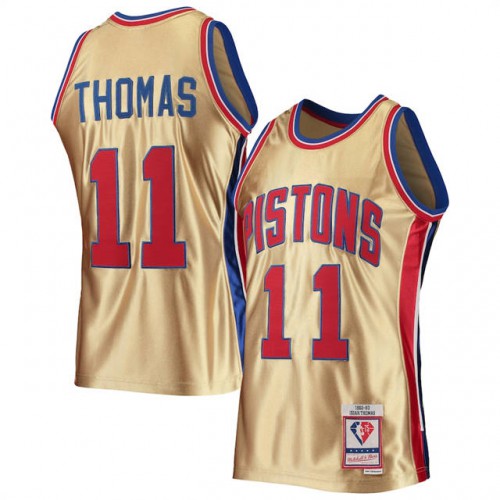 Detroit Detroit Pistons #11 Isaiah Thomas Mens Gold Mitchell & Ness 75th Anniversary 1982-83 Hardwood Classics Swingman Jersey Mens