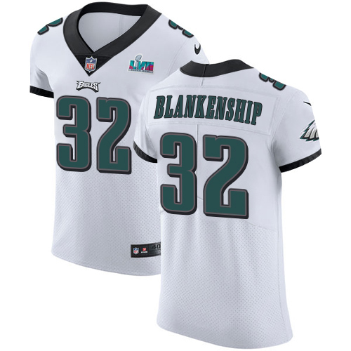 Eagles #32 Reed Blankenship White Super Bowl LVII Patch Men's Stitched New Elite Jersey