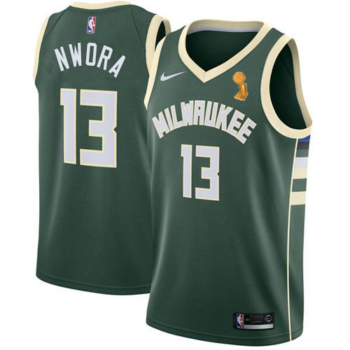 Milwaukee Bucks #13 Jordan Nwora Youth 2021 Finals Champions Swingman Icon Edition Jersey Green Youth