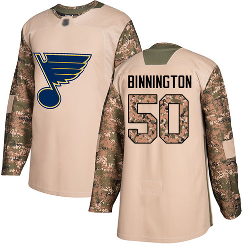 Adidas St. Louis Blues #50 Jordan Binnington Camo Authentic 2017 Veterans Day Stitched Youth Jersey Youth