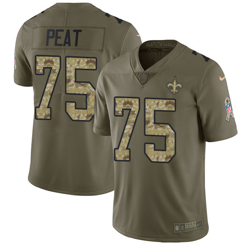 New Orleans Saints #75 Andrus Peat Olive/Camo Youth Stitched Limited 2017 Salute to Service Jersey Youth