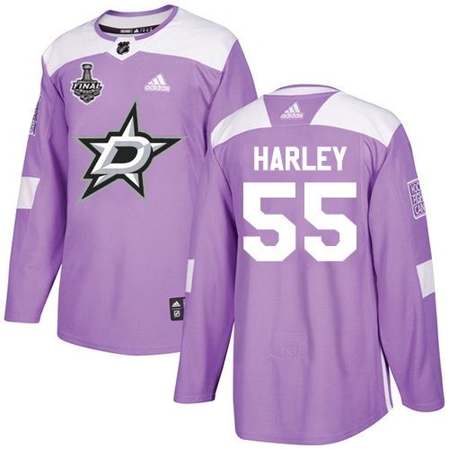 Adidas Dallas Stars #55 Thomas Harley Purple Authentic Fights Cancer 2020 Stanley Cup Final Stitched Jersey Men's
