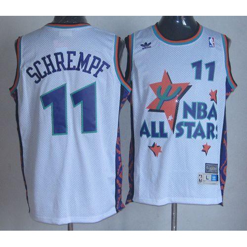 Oklahoma City Thunder #11 Detlef Schrempf White 1995 All-Star Throwback Stitched Jersey Mens