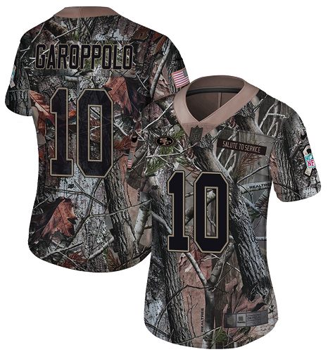 49ers #10 Jimmy Garoppolo Camo Women's Stitched Limited Rush Realtree Jersey