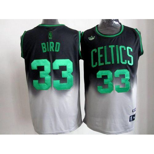 Boston Celtics #33 Larry Bird Black/Grey Fadeaway Fashion Stitched Jersey Mens