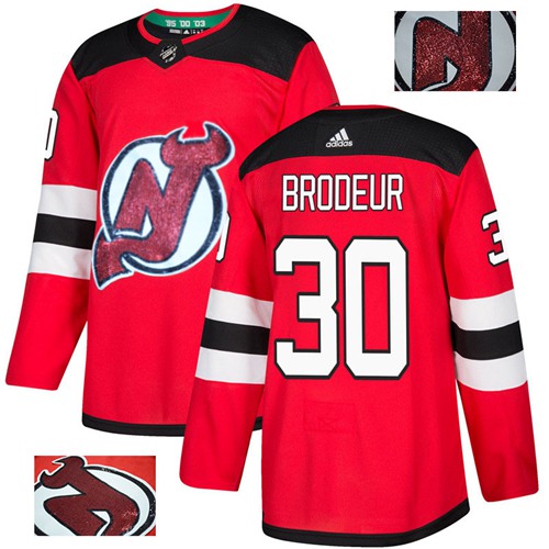 Adidas New Jersey Devils #30 Martin Brodeur Red Home Authentic Fashion Gold Stitched Jersey Men's