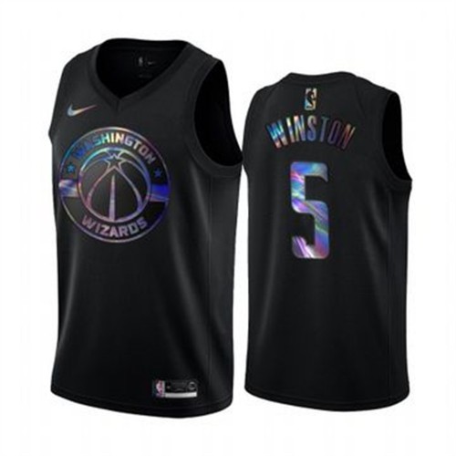 Washington Wizards #5 Cassius Winston Mens Iridescent Holographic Collection Jersey - Black Mens