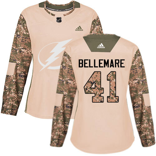 Adidas Tampa Bay Lightning #41 Pierre-Edouard Bellemare Camo Women's Authentic 2017 Veterans Day Stitched Jersey Womens
