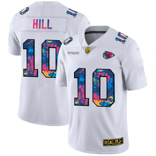 Kansas City Kansas City Chiefs #10 Tyreek Hill Men's White Multi-Color 2020 Crucial Catch Limited Jersey Men's