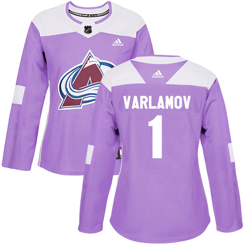 Adidas Colorado Avalanche #1 Semyon Varlamov Purple Authentic Fights Cancer Women's Stitched Jersey Womens