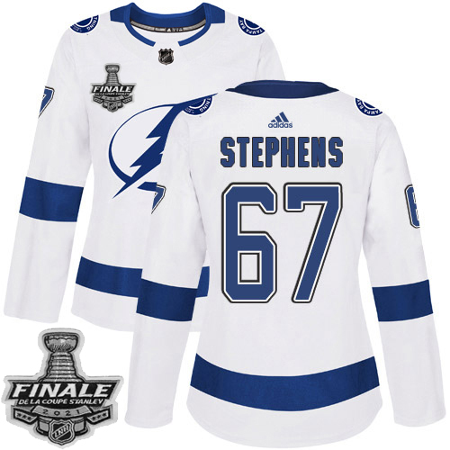 Adidas Tampa Bay Lightning #67 Mitchell Stephens White Road Authentic Women's 2021 Stanley Cup Final Patch Jersey Womens