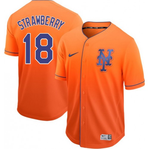 New York Mets #18 Darryl Strawberry Orange Fade Authentic Stitched Jersey Men's