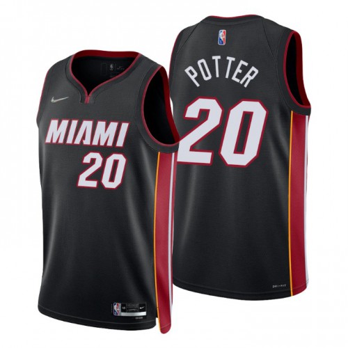 Miami Heat #20 Micah Potter Black Mens 2021-22 75th Anniversary Diamond Swingman Jersey - Icon Edition Mens