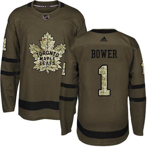 Adidas Maple Toronto Maple Leafs #1 Johnny Bower Green Salute to Service Stitched Jersey Men's
