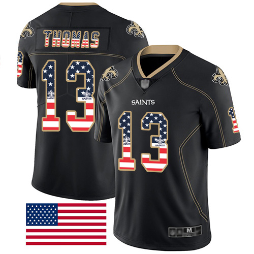Saints #13 Michael Thomas Black Men's Stitched Limited Rush USA Flag Jersey